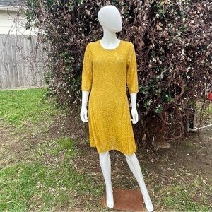 L & B Lucky & Blessed Lace Overlay Lined Mustard Yellow Midi Dress
